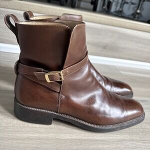 Vintage Salvatore Ferragamo Brown Leather Buckle Ankle Boots Sz 10 EE WIDE